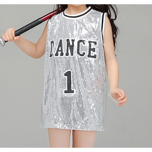 Kids jazz dance vests tops sequined modern dance hiphop boys girls street singers dancers cosplay dancing tops